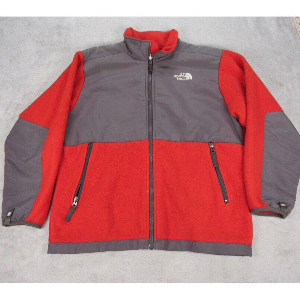 The North Face Jacket Boy Large Red Gray Colorblock Polartec Fleece Full Zip
